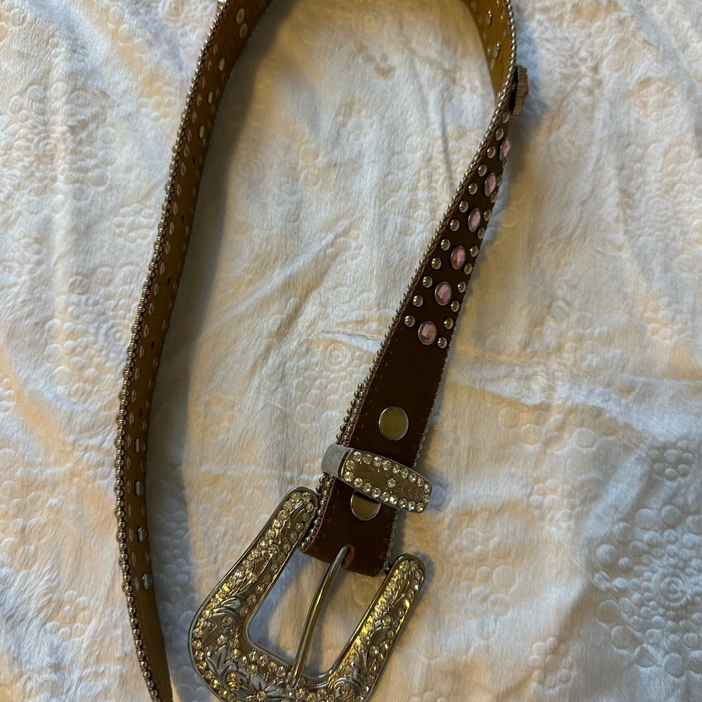Brown and Silver Embellished Belt